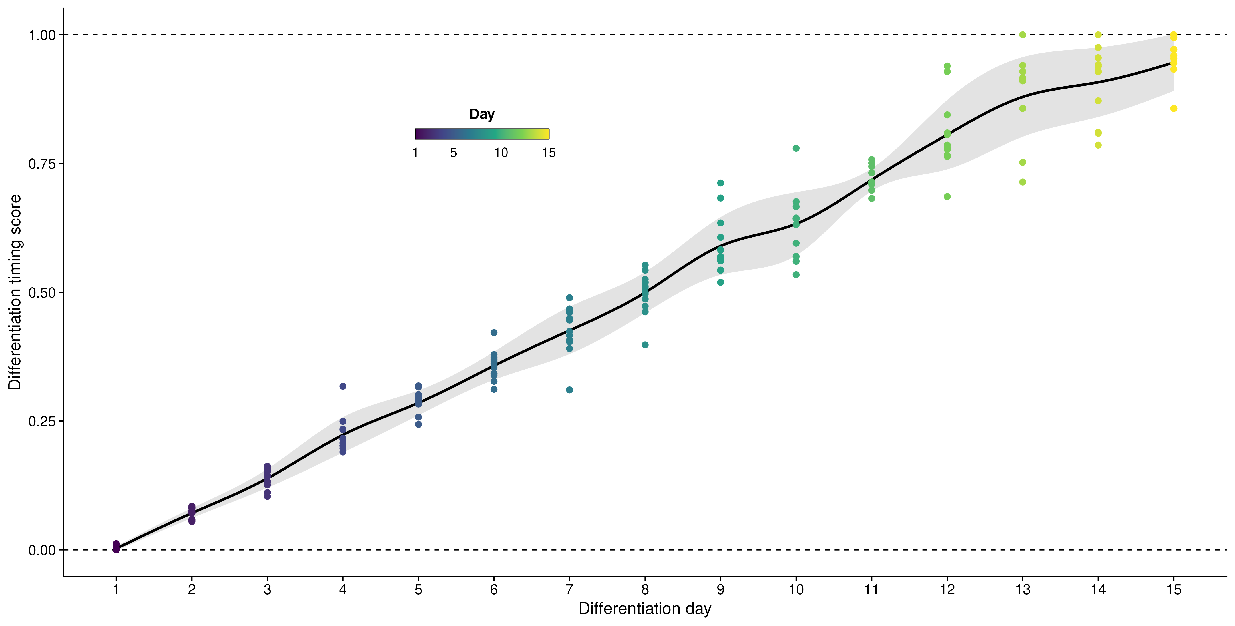 Differentiation timing scores across observed differentiation days.